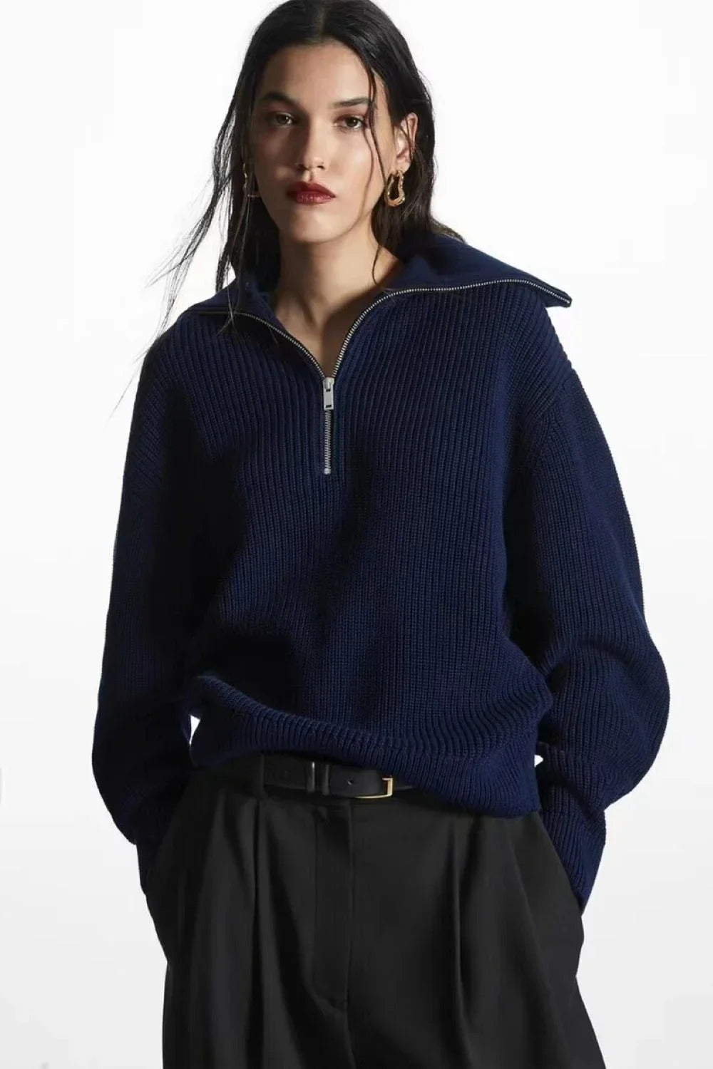 Wool Blend Open Collar Sweater 12