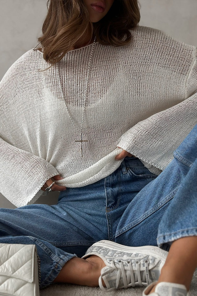 Relaxed Open Knit Off Shoulder Sweater