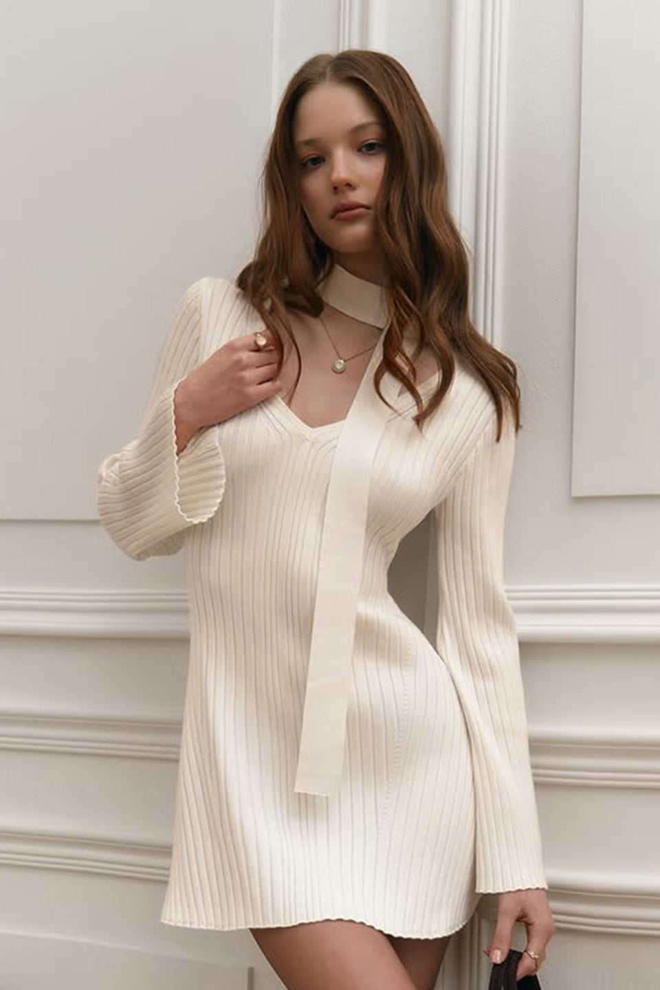 A-Line Knit Long Sleeve Mini Dress