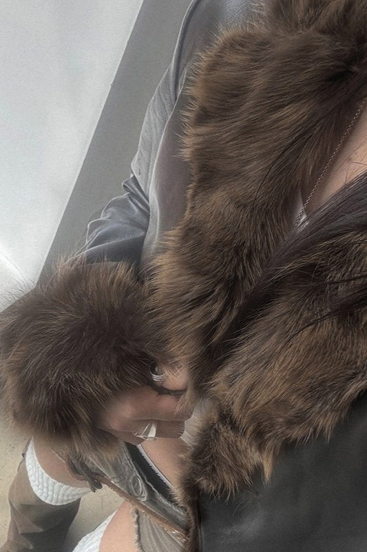 Faux Leather Fur Collar Coat - Fashionpara