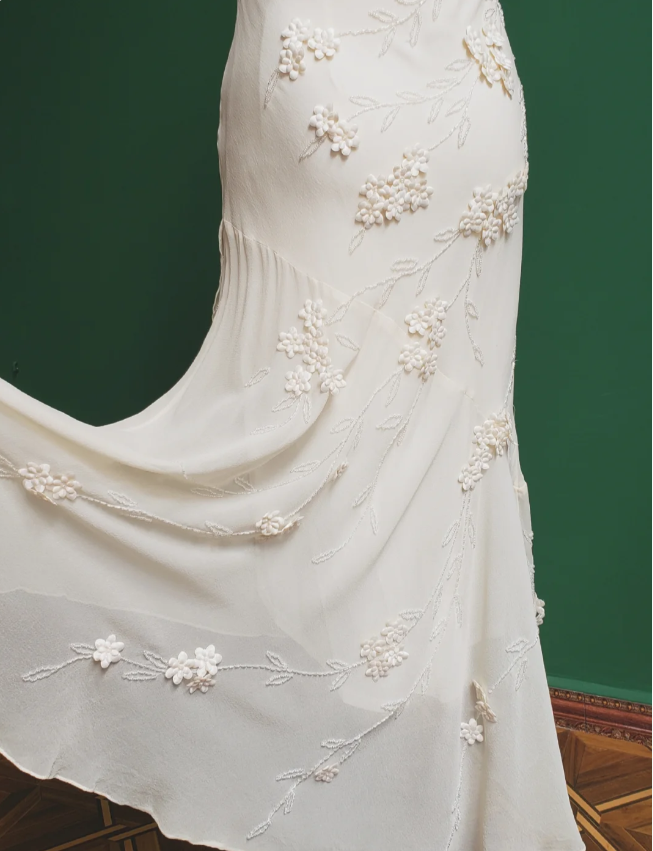 Elegant White Mermaid Spaghetti Strap U-neck 3D Foral Embroidery Chiffon Prom Dress Evening Dress P4280