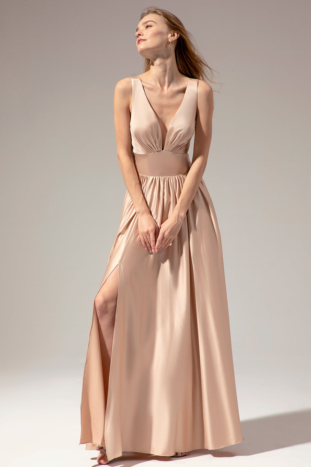 Satin Long Prom Party Dress With Slit - Fashionpara