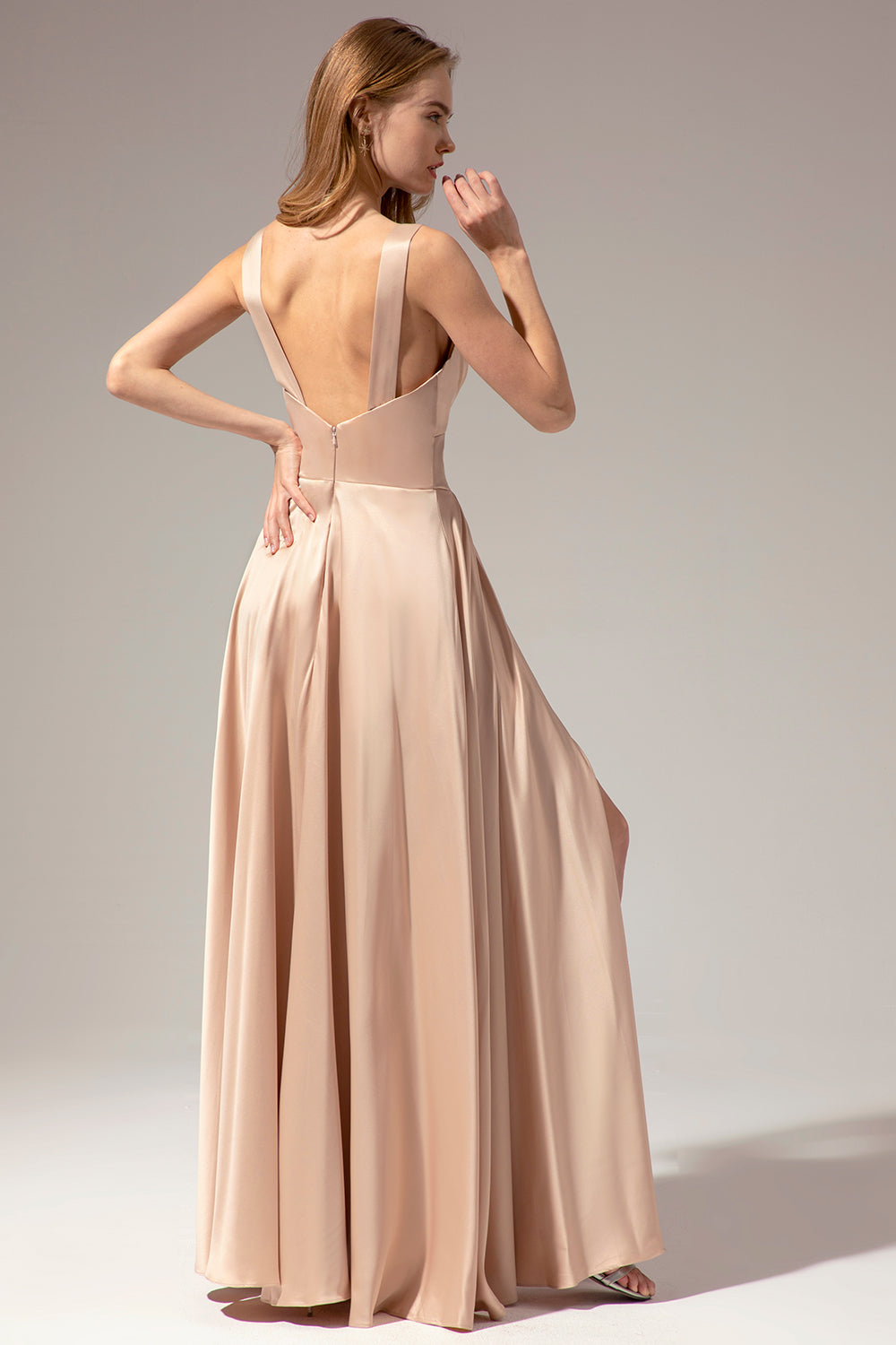 Satin Long Prom Party Dress With Slit - Fashionpara