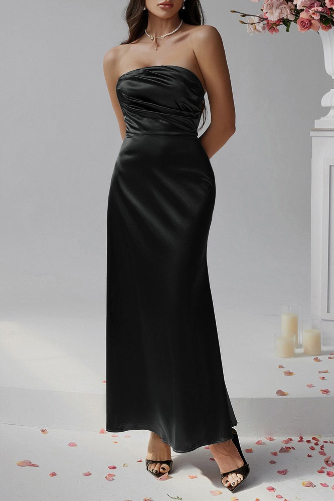 Satin Strapless Ruched Bustier Mermaid Formal Gown - View 13