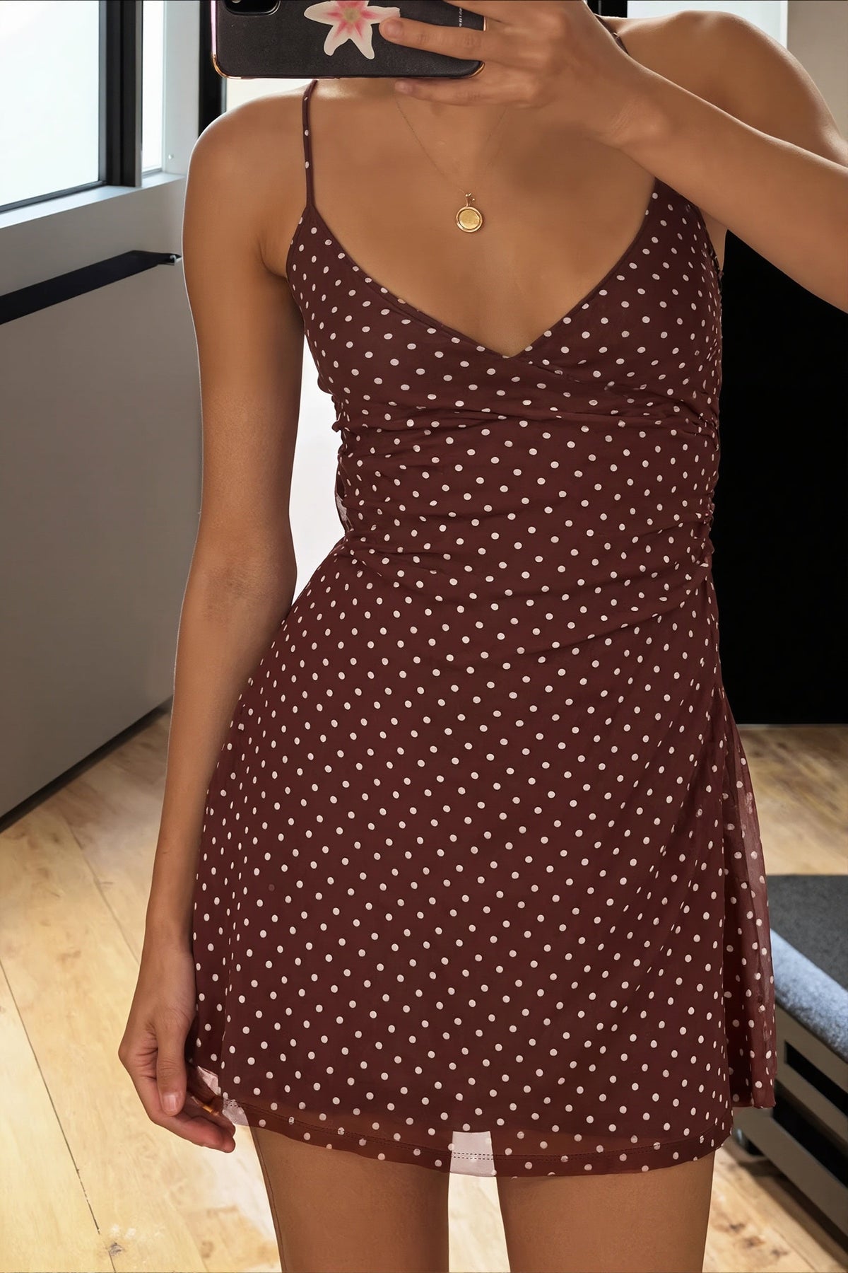 Polka Dot Cowl Neck Satin Slip Mini Dress