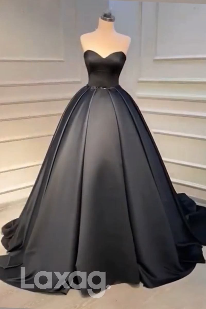 Strapless Sweetheart Black Long Prom Dress - Fashionpara