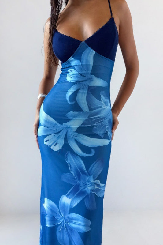 Floral Print V-Neck Spaghetti Strap Maxi Dress 3