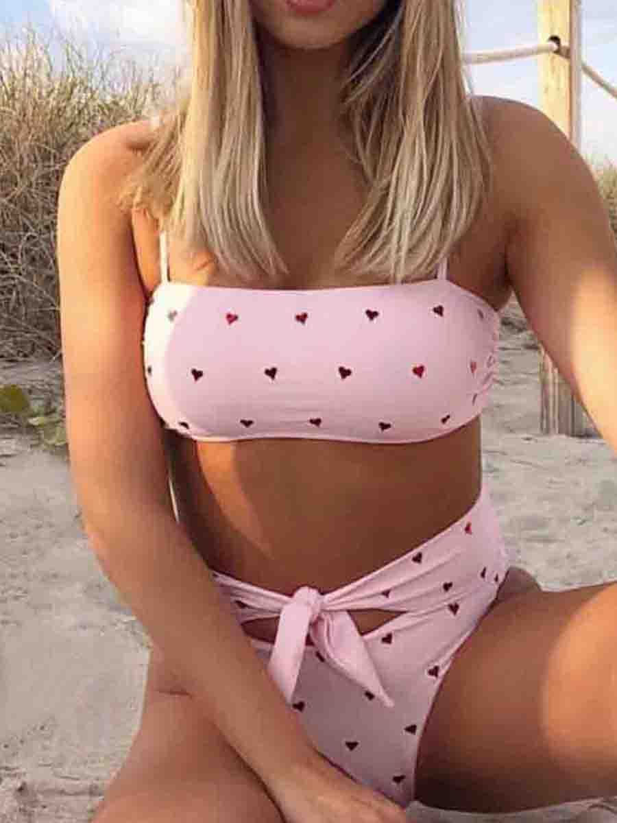 Little Red Heart Print Two pieces Swimsuit( 3 Colors) - Fashionpara