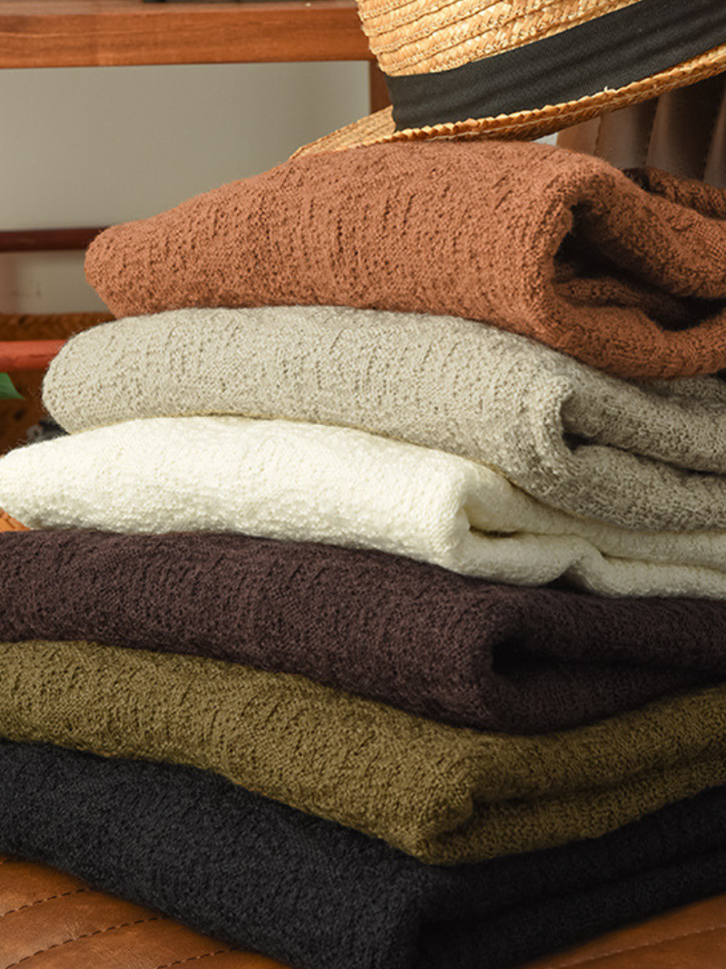Double-knit Turtleneck Knitted Loose Thin Pullover Top 8