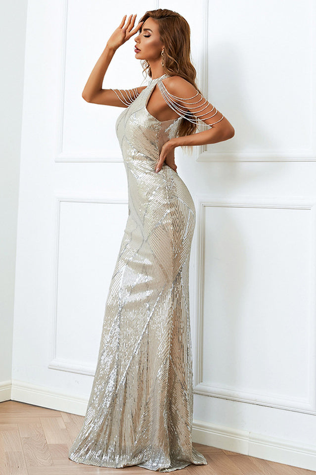Sequin Halter Neck Embellished Mermaid Gown