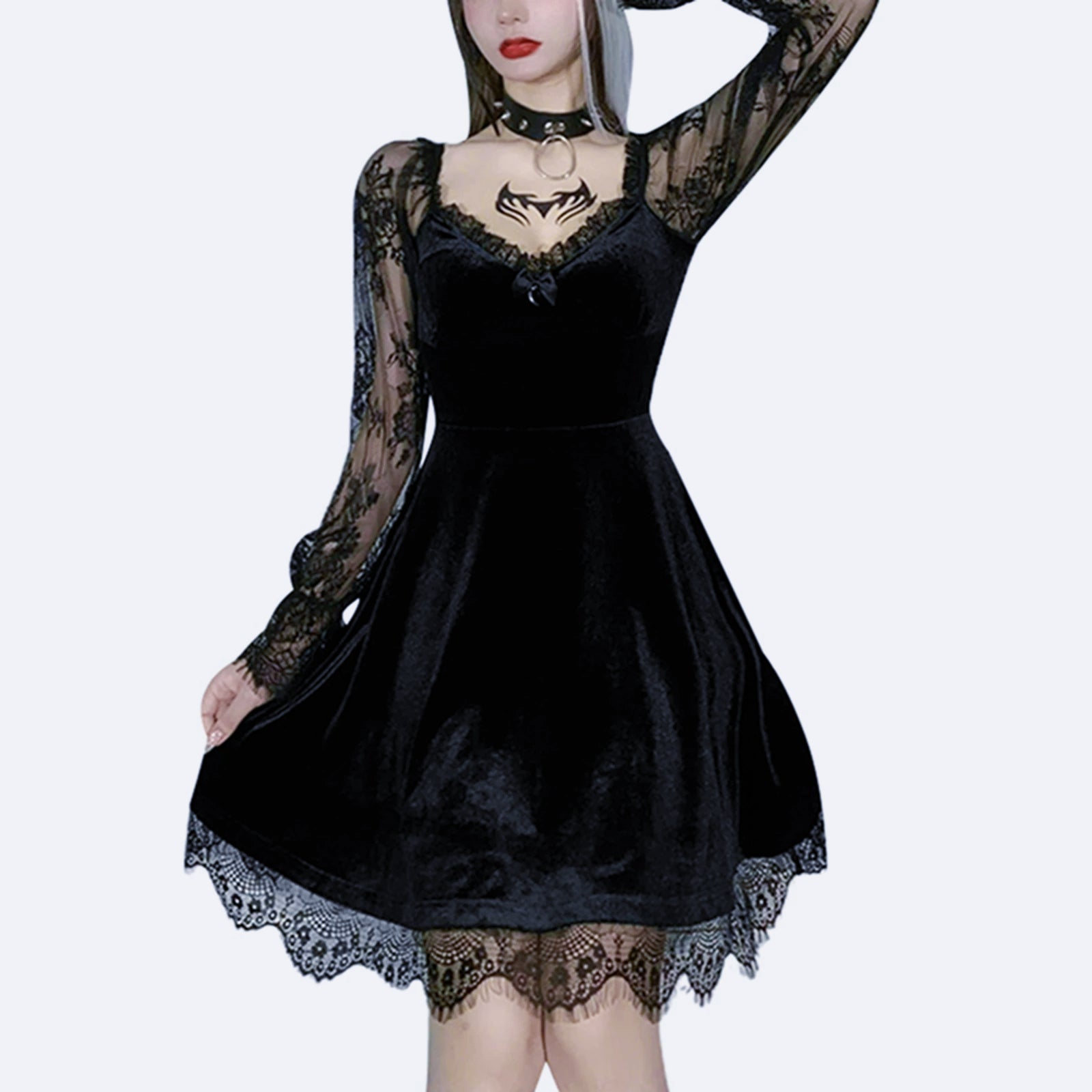 Durable Lace Plunging Neckline Mini Dress