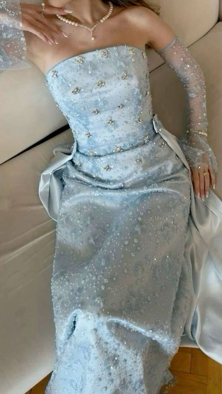 Beaded Blue Prom Dress Sleeveless Long Evening Dress Birthday Dress - Fashionpara