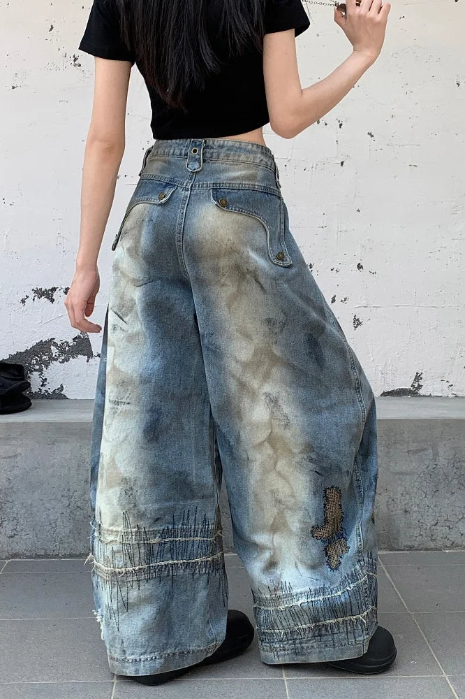Punk Streetwear Wide Leg Denim Jeans