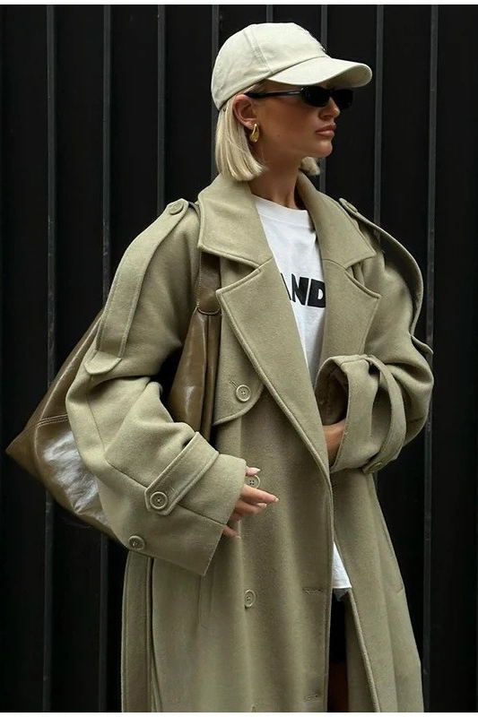 Scarf Accent Woolen Chic Long Overcoat - Fashionpara