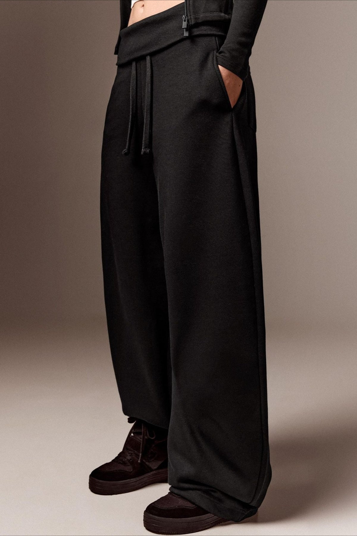 Foldover Waist Relaxed Wide Leg Pants