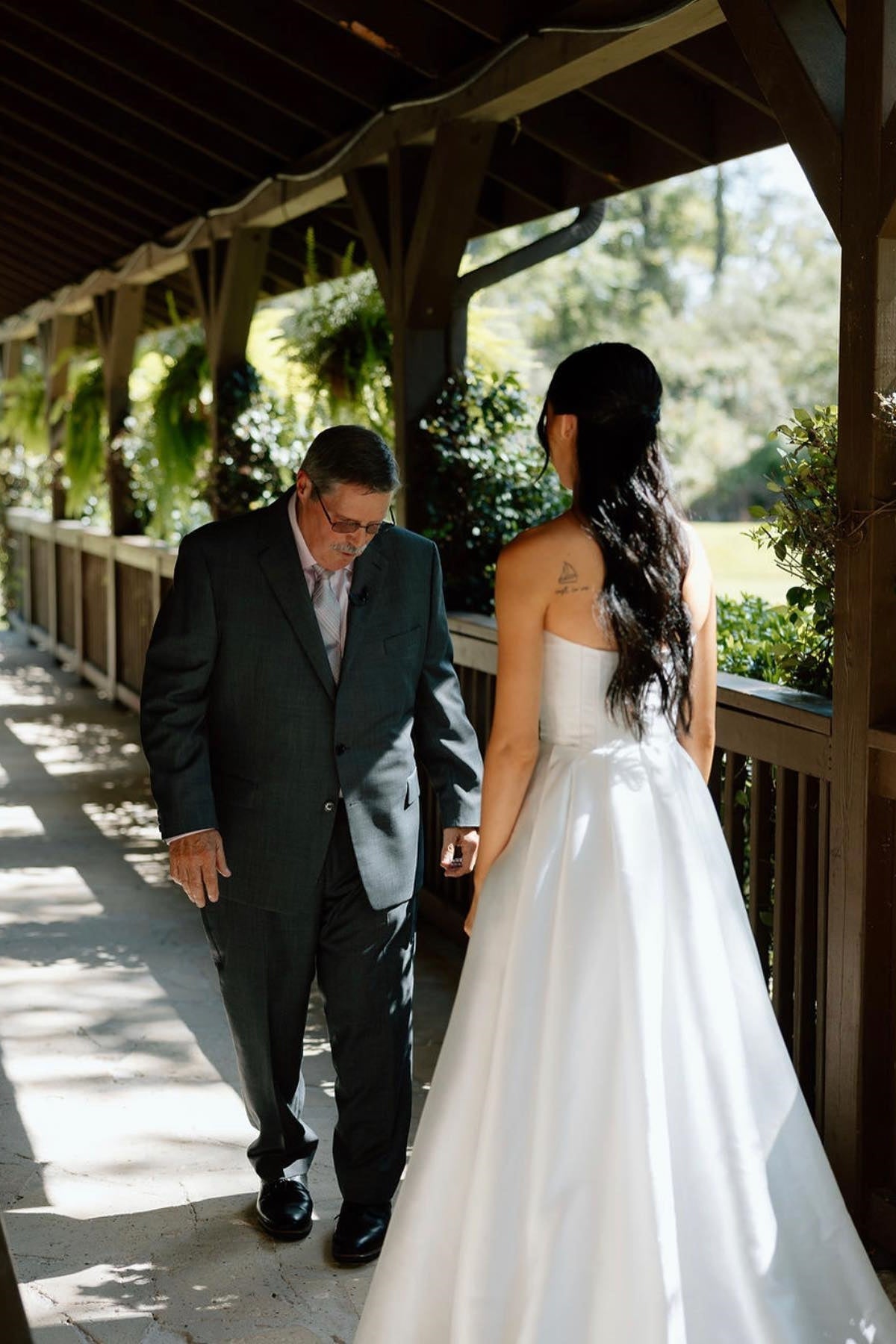 Charming A Line Deep V Neck White Satin Long Bridal Dress with Slit - Fashionpara