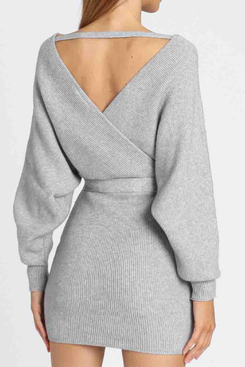 V Neck Knit Sweater Dress(3 Colors)  Fashionpara
