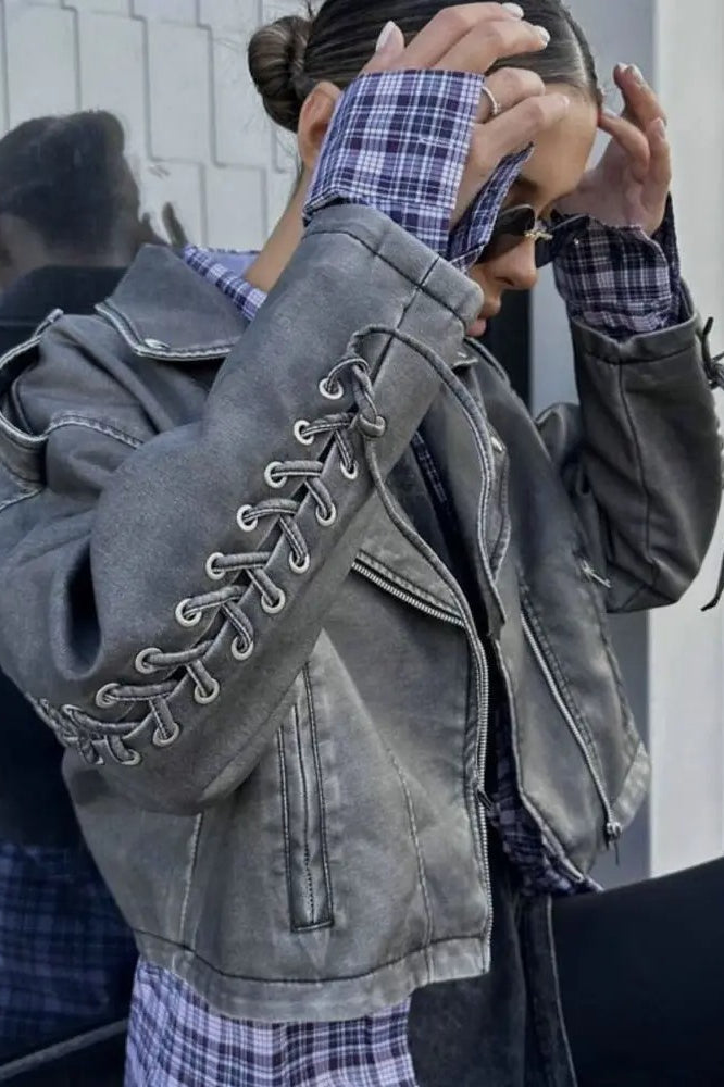 Washed PU Moto Biker Jacket
