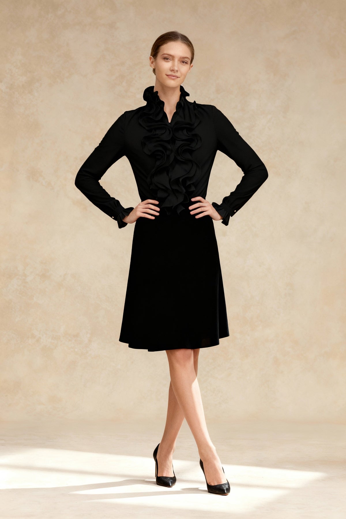 Ruffle Front High Neck Long Sleeve Blouse 4