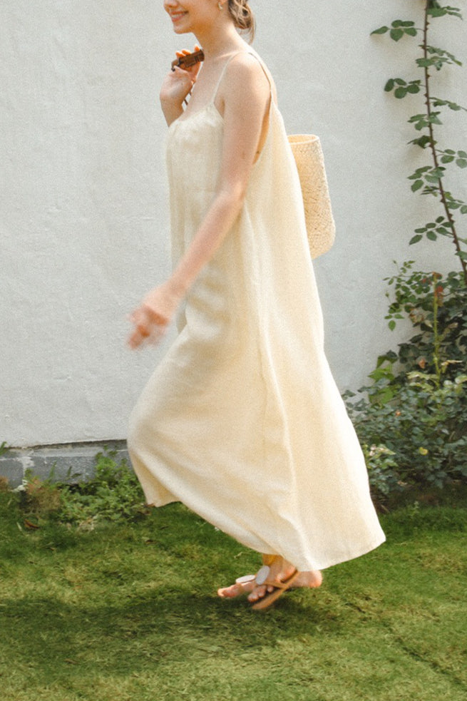Linen Scoop Neck Sleeveless A-Line Midi Dress 3