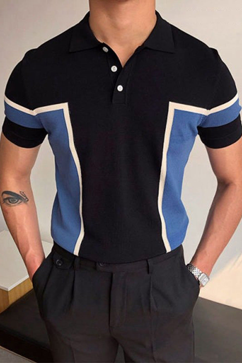 Fashion Contrast Colors Short Sleeve Knitted Polo Shirt