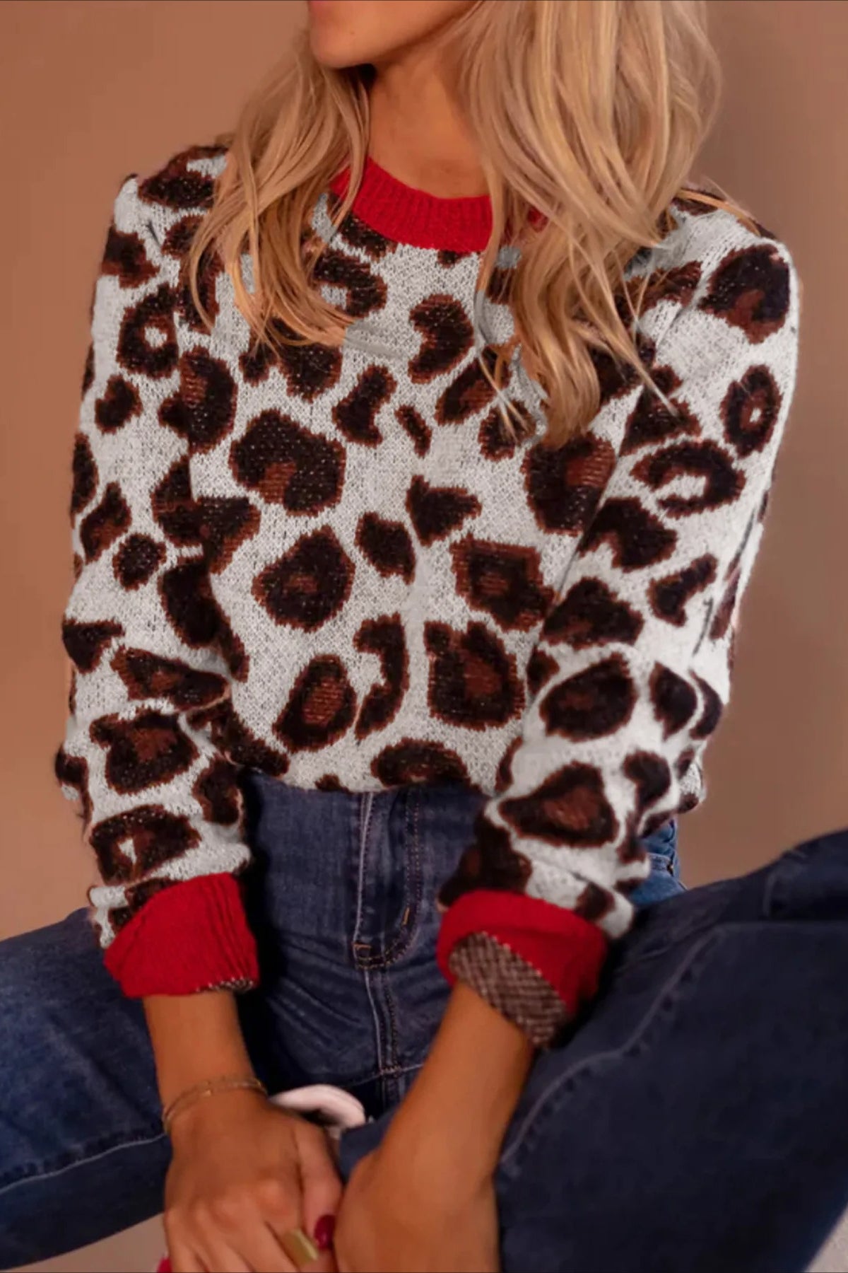 PrincessAce Colorblock Leopard Jacquard Sweater for Style