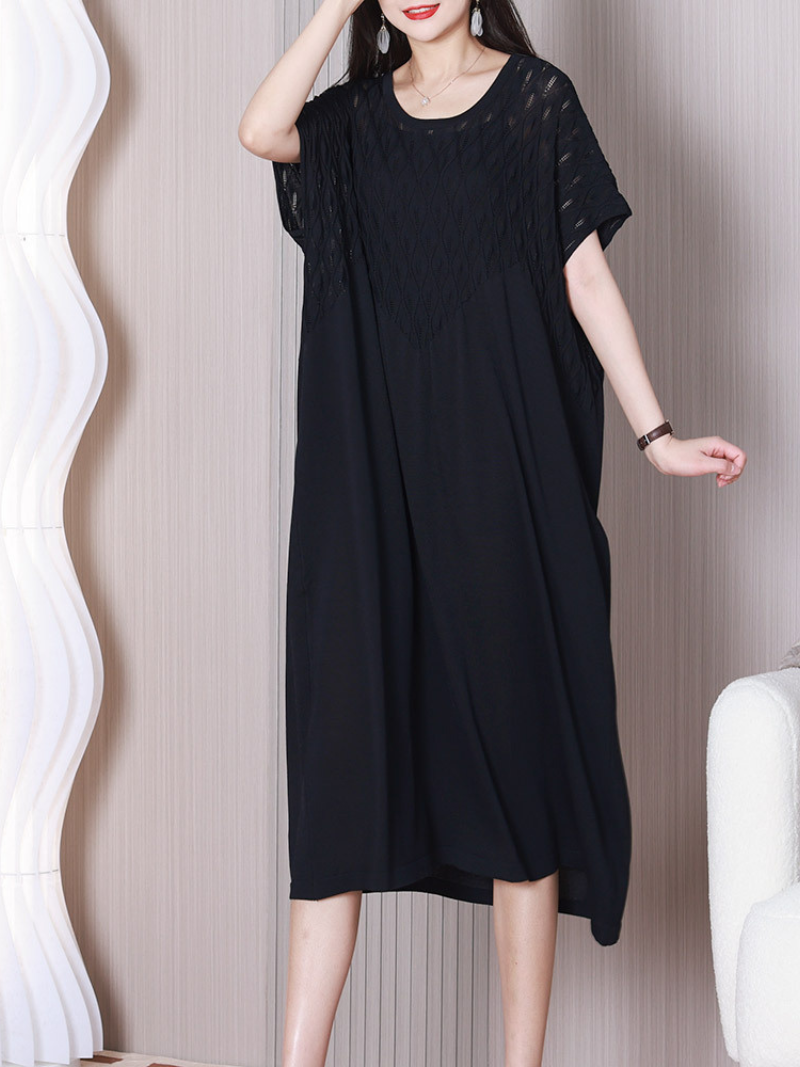 Pointelle-Knit Round-Neck Short-Sleeve Cocoon Midi Dress 4