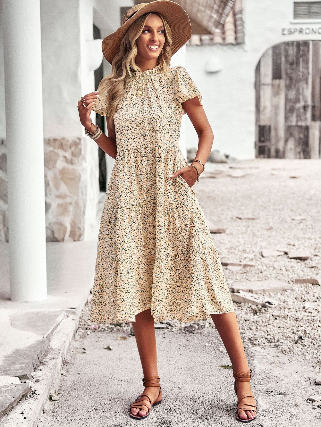 Black A Line Floral Long Boho Dress - Fashionpara