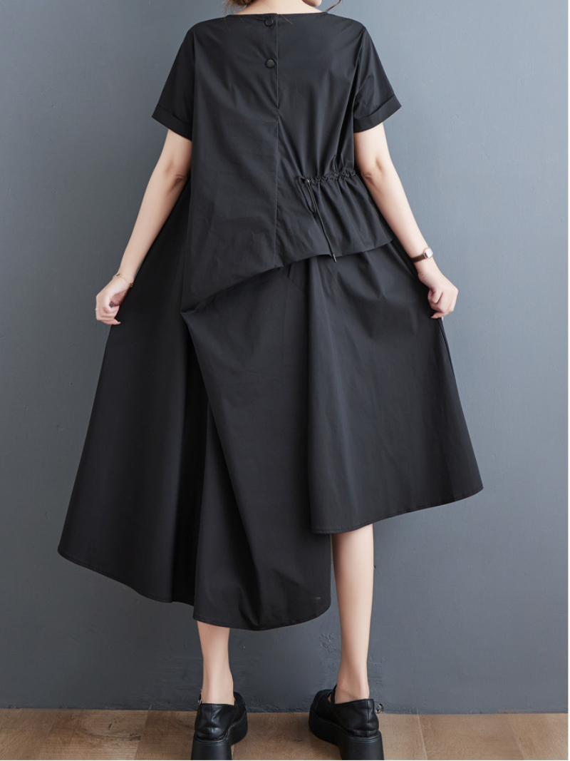 Just My Style Cotton Round Neck Loose A-line Dress - Fashionpara