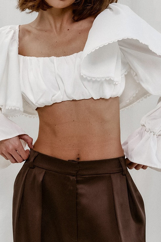 White Square Neck Blouse - Fashionpara