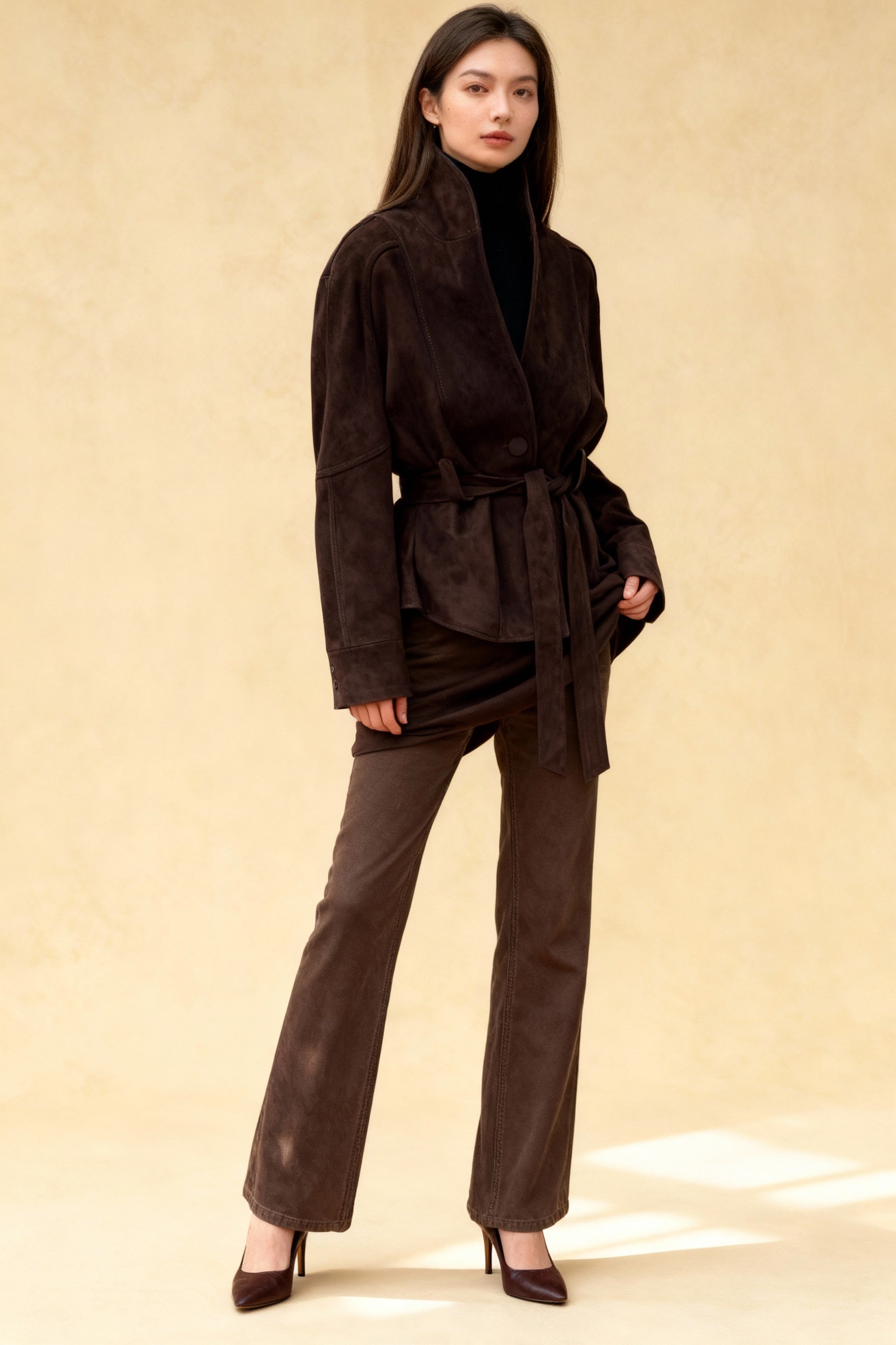 Chic Suede Long Sleeve Jacket Coat - Fashionpara