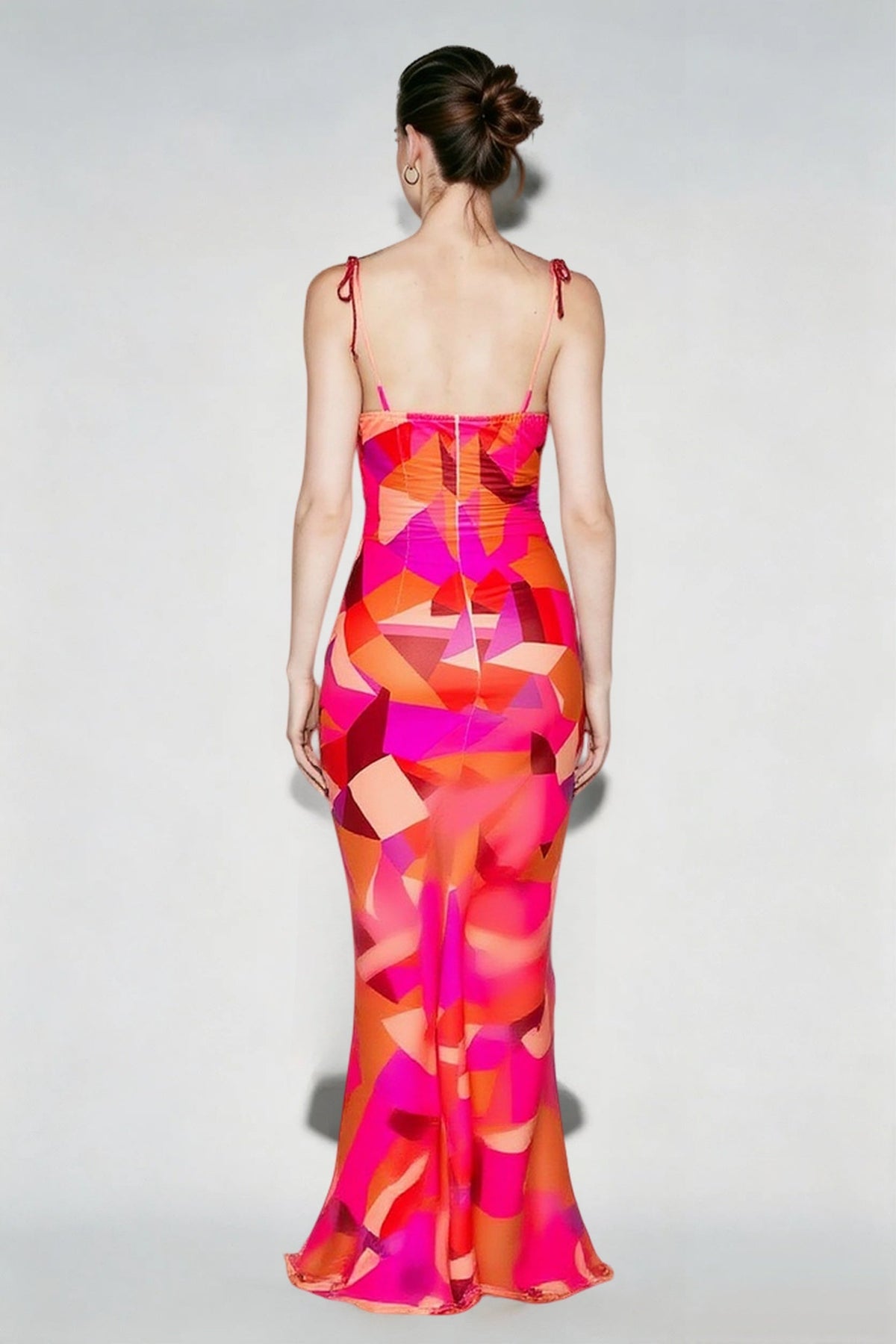 Backless Ruched Bodycon Floral Maxi Dress