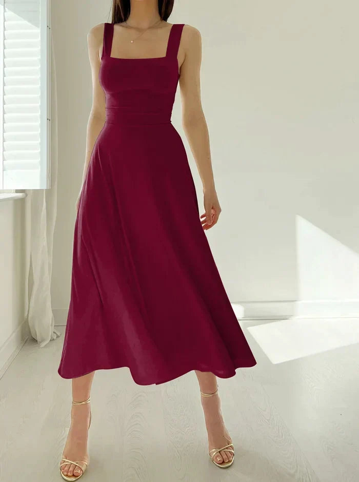 Square Neck Sleeveless Princess Seam A-Line Midi Dress - View 4