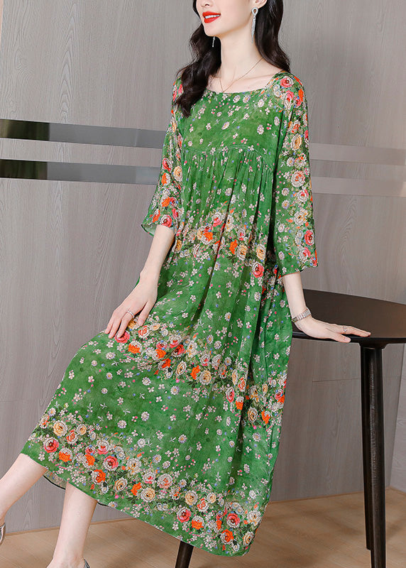 Floral Print Border Trim Round Neck Three Quarter Maxi Dress - View 3