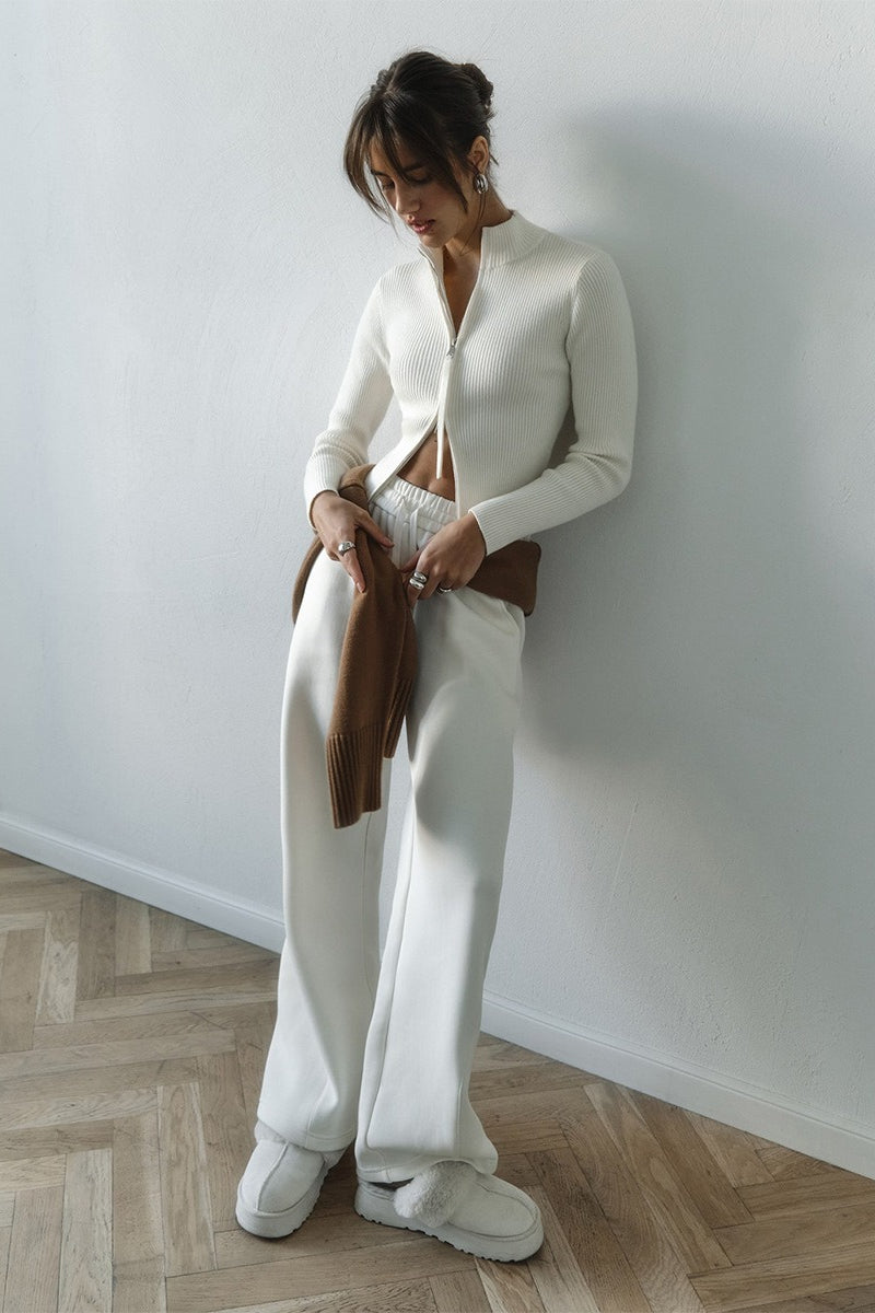 Knit Double Zipper Stand Collar Blouse