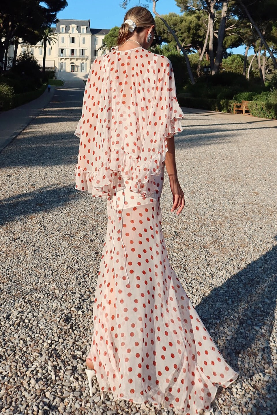 Polka Dot V-Neck Sheer Maxi Dress - Fashionpara
