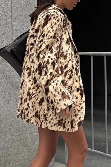 Brown Printed Long Sleeve Blazer Coat for Effortless Style