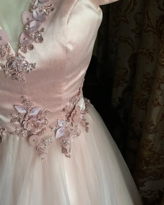 Sweet Pink Off The Shoulder Satin Tulle Appliques Long Birthday Party Dress Prom Gown D1748