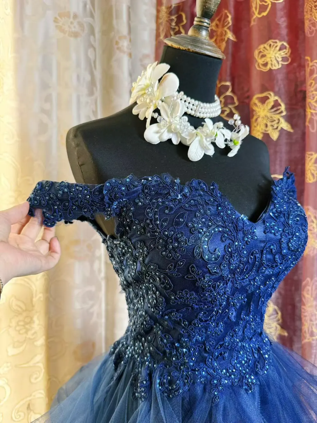 Vintage Navy Blue Tulle Appliques A Line Short Homecoming Dress Off The Shoulder 19th Birthday Outfits D725
