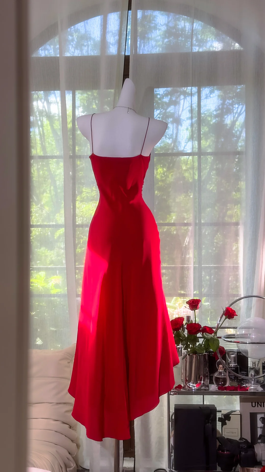 Pretty Red V Neck Chiffon Party Dress Spaghetti Straps Mermaid Birthday Prom Dress S725