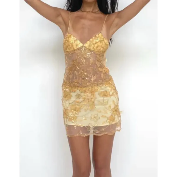Pretty Spaghetti Straps Gold Sequin Grade Homecoming Dress Short Birthday Outfits Cocktail Dress S347