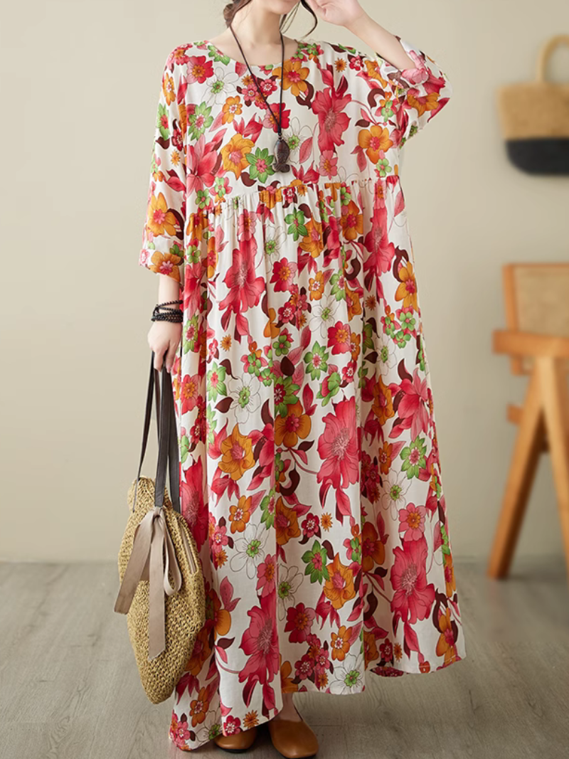 Abstract Print Round Neck Short Sleeve Cocoon Maxi Dress 10