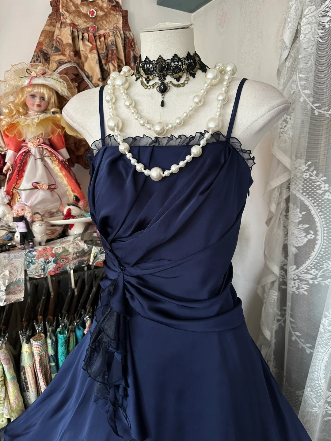 A Line Navy Blue Birthday Outfit Short Evening Dress Vintage Short Party Dress Homecoming Dress - Fashionpara