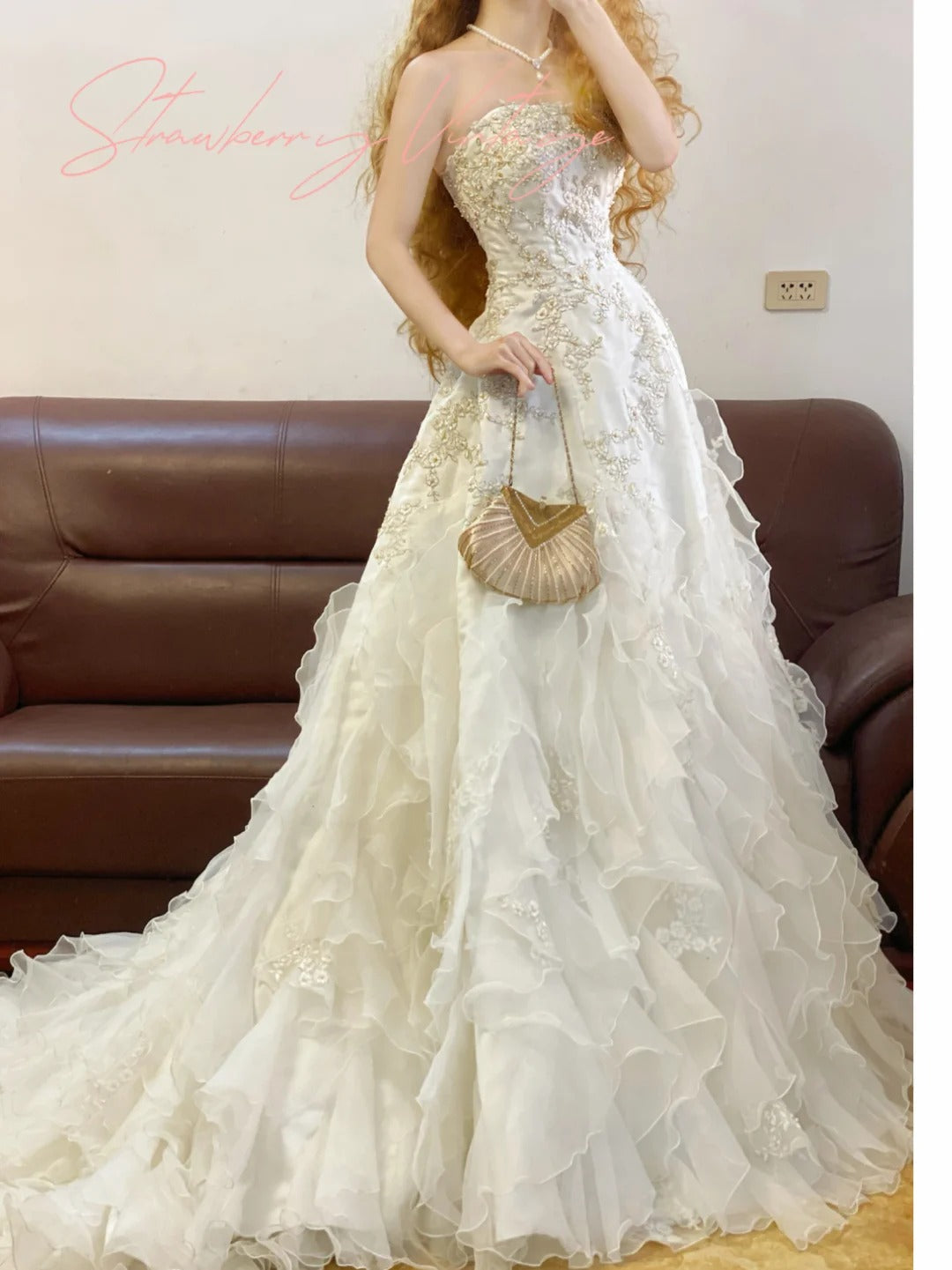 A Line Strapless Elegant Wedding Dress Long Bridal Gown