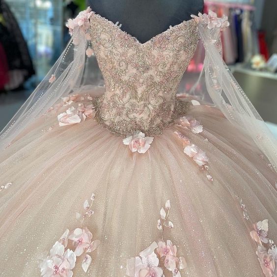 pink Sweetheart Quinceanera Dresses Ball Gown 3D Flowers Formal Prom Graduation Gowns Princess Sweet 15 16 Dress - Fashionpara
