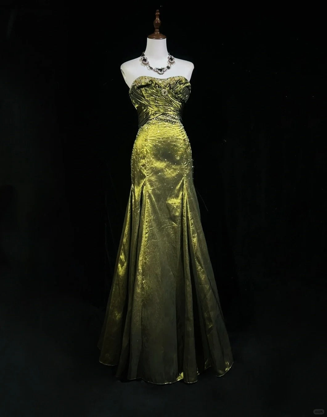 Vintage Green Strapless Long Prom Party Dress Long Evening Dress - Fashionpara