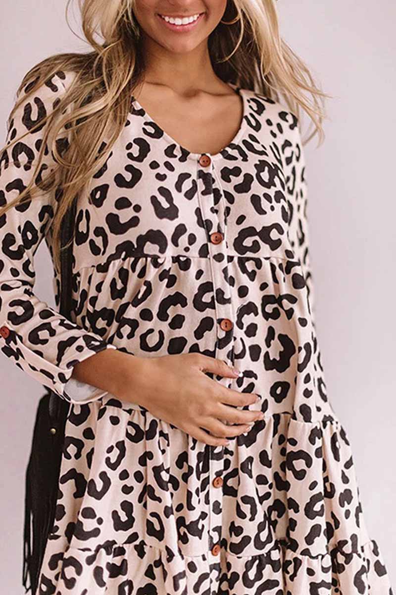 Florcoo Leopard Print V-neck Midi Dress