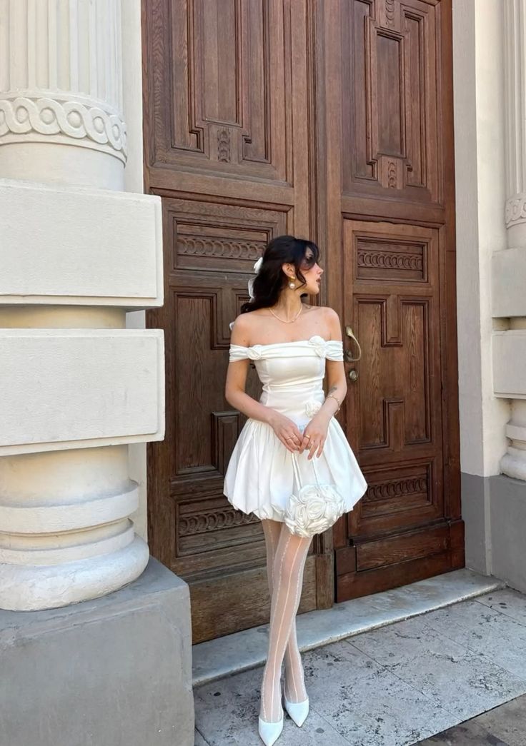 A Line Simple White Off Shoulder Birthday Outfit Short Evening Dress Short Party Dress Homecoming Dress - Fashionpara