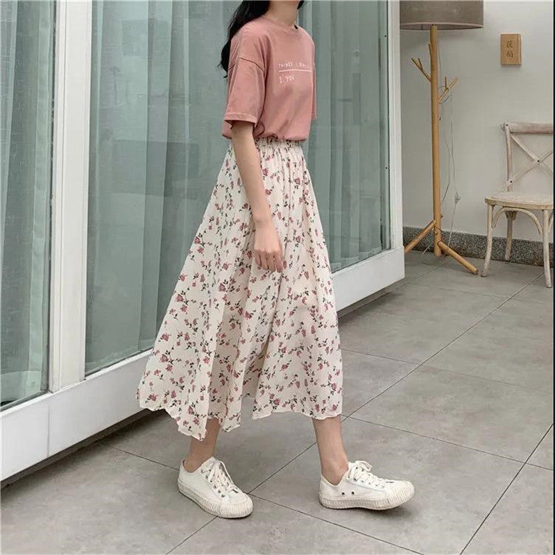 Flowers Pattern Pleated Long Casual Skirts - Fashionpara