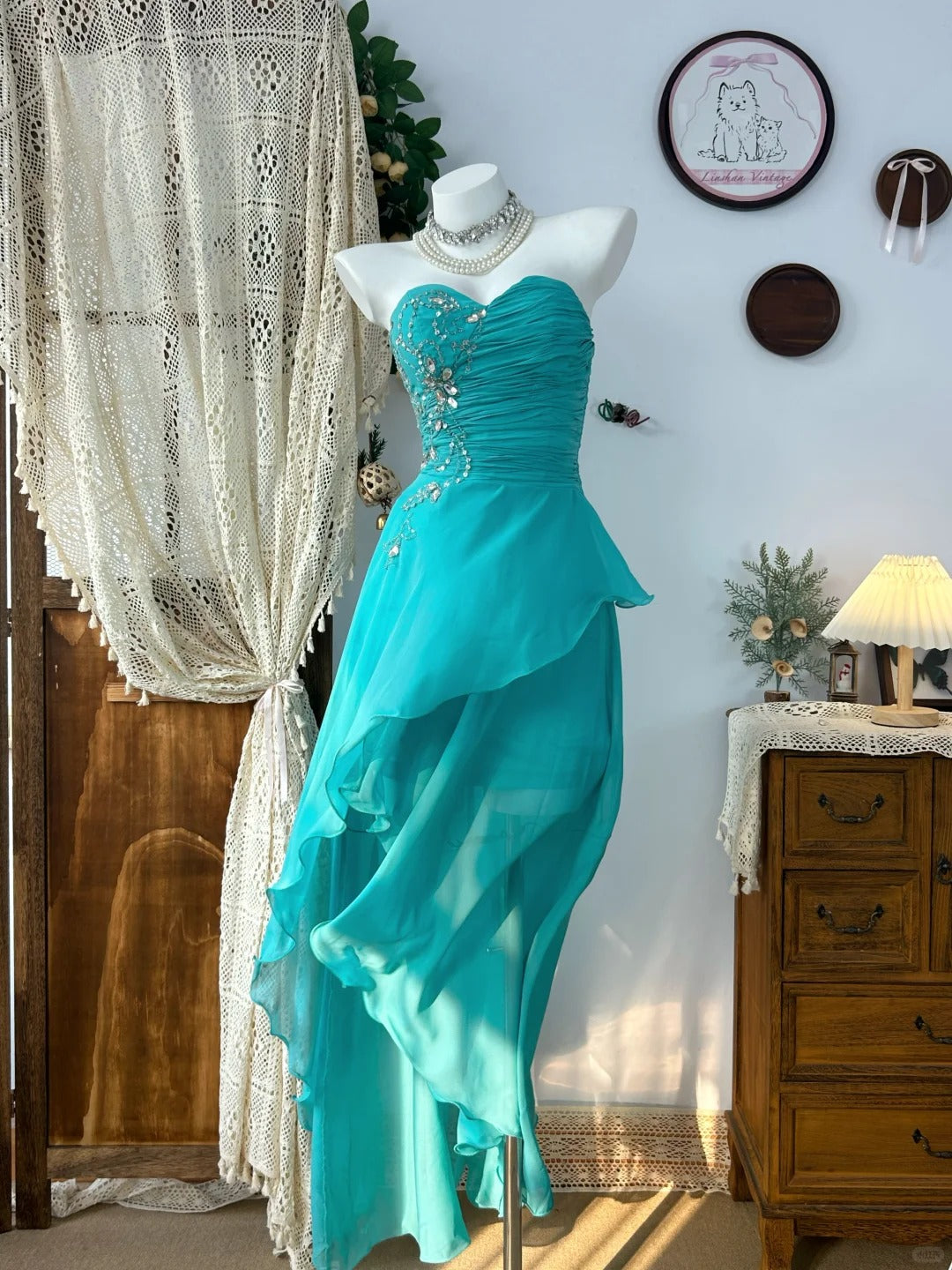 Strapless Vintage Evening Dress Elegant Sleeveless Prom Party Dress - Fashionpara